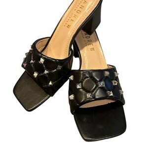 Andrew Stevens "Cecilia" Quilted Block Heel Mules Black Sz. 7